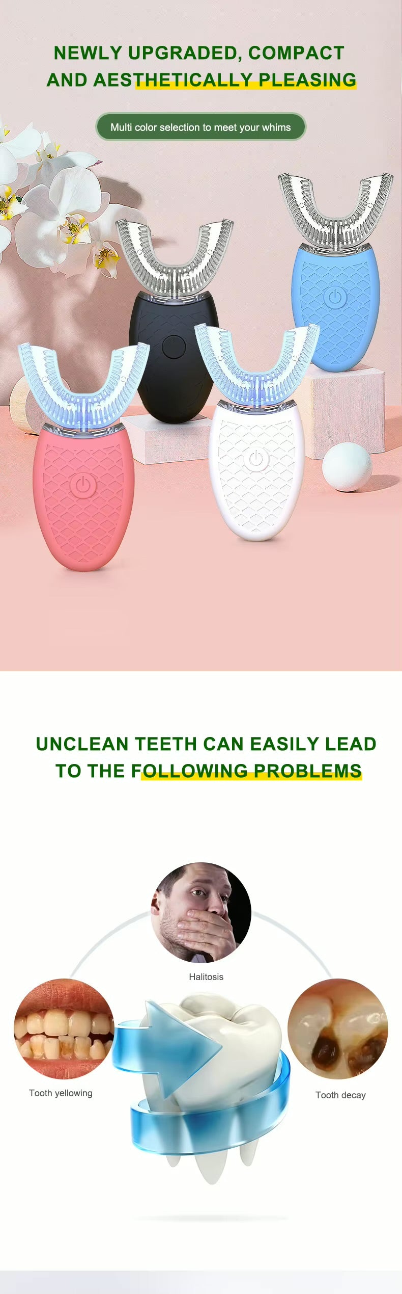 U-Shaped Electric Toothbrush – Ultrasonic 360° Hands-Free Cleaning with LED Light for Teeth Whitening & Gum Care