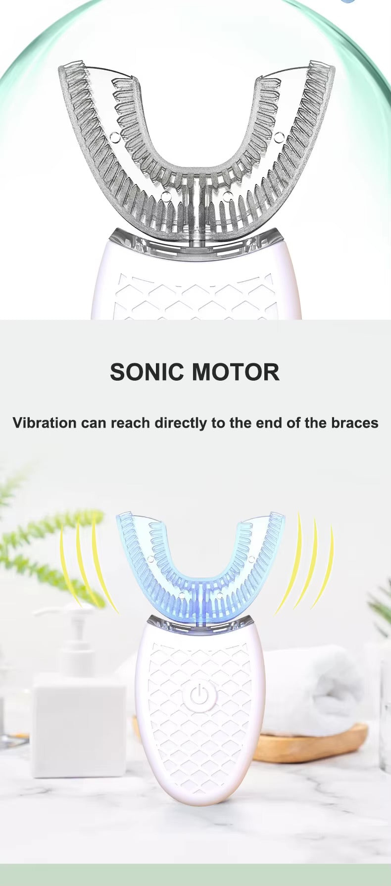 U-Shaped Electric Toothbrush – Ultrasonic 360° Hands-Free Cleaning with LED Light for Teeth Whitening & Gum Care