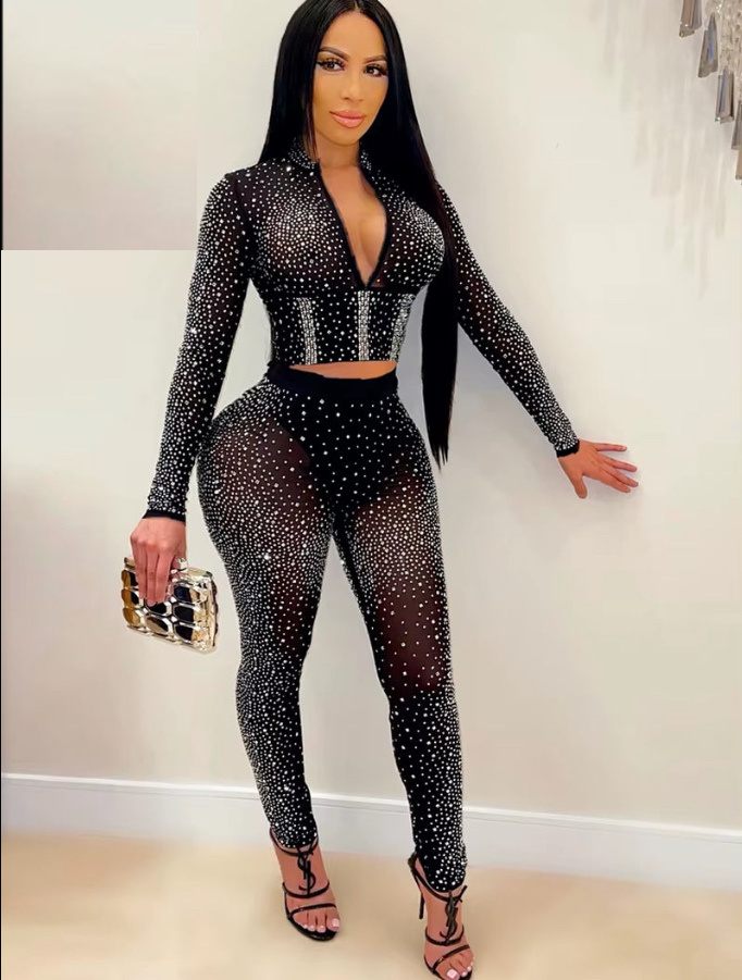 The Nightfall Crystal Set – Sheer Rhinestone Mesh Co-Ord