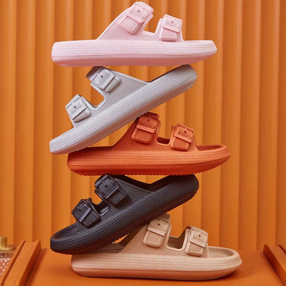 Fashion Buckle Thick Platform Slippers Women Home Soft Sole Eva Cloud Slides Sandals Woman 2025 Summer Non Slip Beach Flip Flops