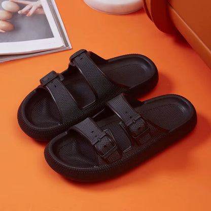 Fashion Buckle Thick Platform Slippers Women Home Soft Sole Eva Cloud Slides Sandals Woman 2025 Summer Non Slip Beach Flip Flops