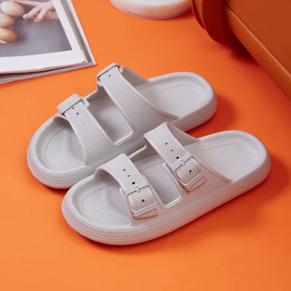Fashion Buckle Thick Platform Slippers Women Home Soft Sole Eva Cloud Slides Sandals Woman 2025 Summer Non Slip Beach Flip Flops