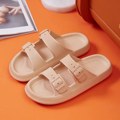 Fashion Buckle Thick Platform Slippers Women Home Soft Sole Eva Cloud Slides Sandals Woman 2025 Summer Non Slip Beach Flip Flops