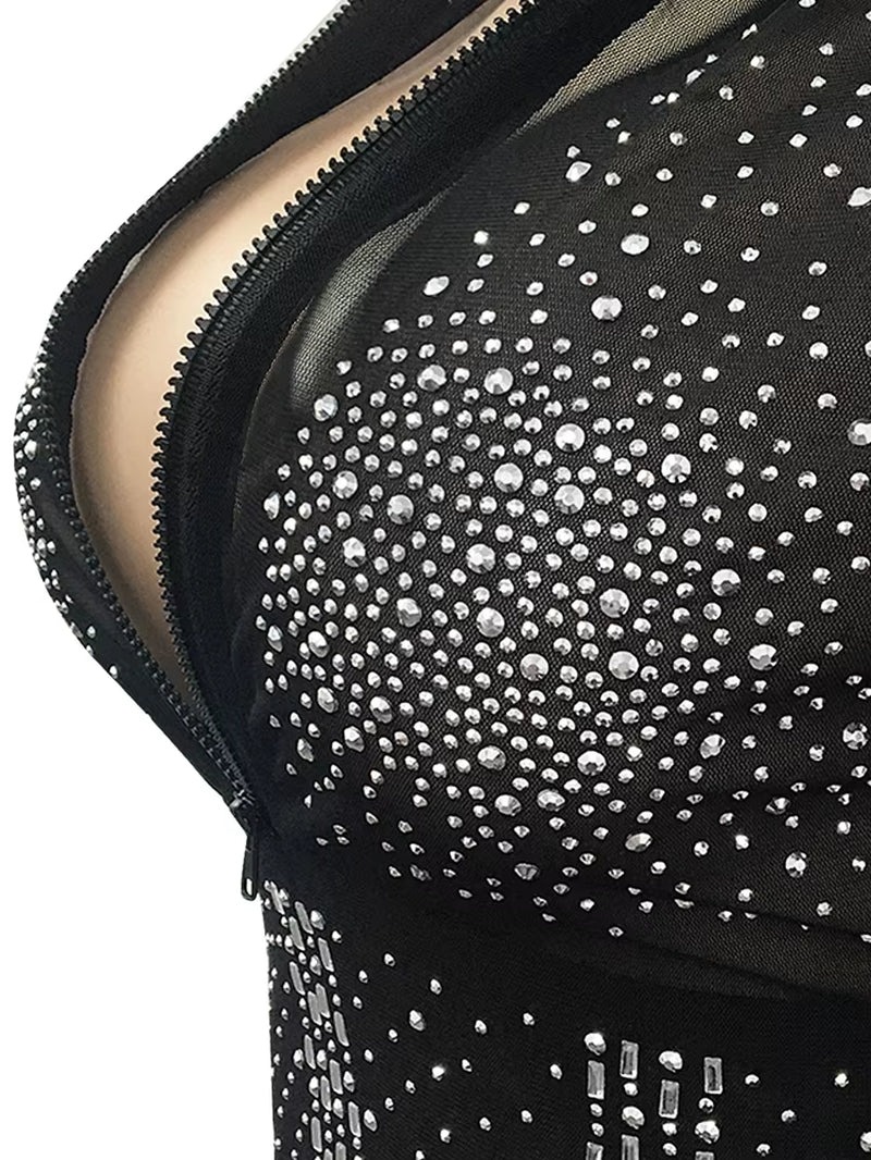 Sparkle Crystal Pants Set Outfits New Spring See through Rhinestone Studded Crop Top and Legging Set Party Club Wears
