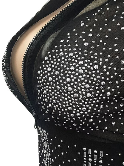Sparkle Crystal Pants Set Outfits New Spring See through Rhinestone Studded Crop Top and Legging Set Party Club Wears