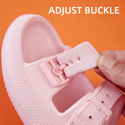 Fashion Buckle Thick Platform Slippers Women Home Soft Sole Eva Cloud Slides Sandals Woman 2025 Summer Non Slip Beach Flip Flops