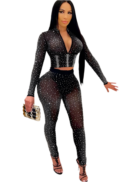 The Nightfall Crystal Set – Sheer Rhinestone Mesh Co-Ord