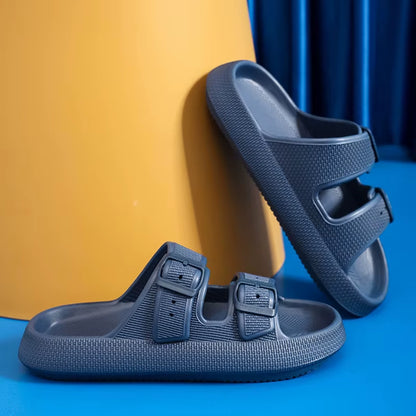 Fashion Buckle Thick Platform Slippers Women Home Soft Sole Eva Cloud Slides Sandals Woman 2025 Summer Non Slip Beach Flip Flops