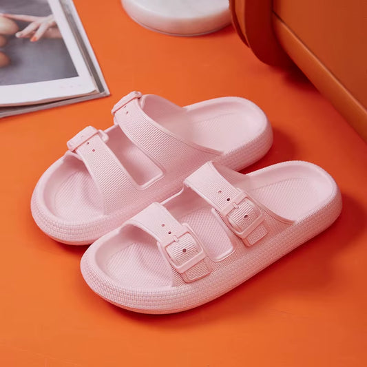 Fashion Buckle Thick Platform Slippers Women Home Soft Sole Eva Cloud Slides Sandals Woman 2025 Summer Non Slip Beach Flip Flops
