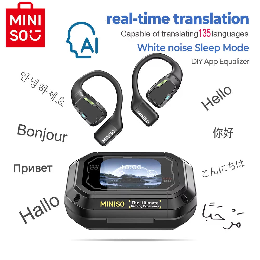 AI  M98 Wireless Headphones OWS Sports Bluetooth Earphones Gaming Headset AI Translator Earbuds APP LCD Touch Screen IPX5