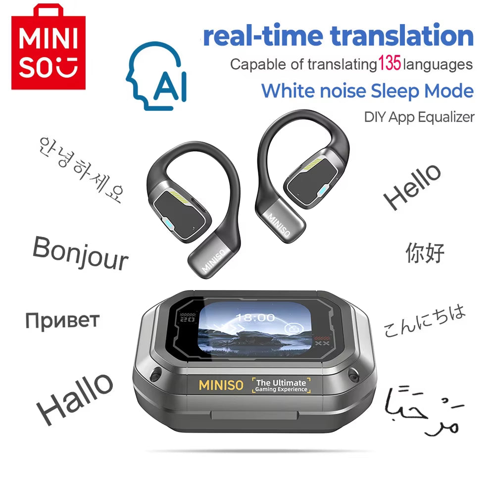 AI  M98 Wireless Headphones OWS Sports Bluetooth Earphones Gaming Headset AI Translator Earbuds APP LCD Touch Screen IPX5