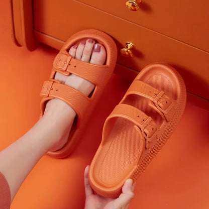 Fashion Buckle Thick Platform Slippers Women Home Soft Sole Eva Cloud Slides Sandals Woman 2025 Summer Non Slip Beach Flip Flops