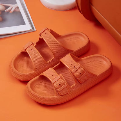Fashion Buckle Thick Platform Slippers Women Home Soft Sole Eva Cloud Slides Sandals Woman 2025 Summer Non Slip Beach Flip Flops